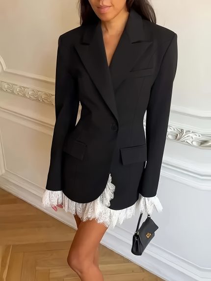 Elegant Solid Color Single-Button Long Sleeve Blazer for Women, Suitable for Teachers' Autumn Attire (Belt Not Included) ZLLZ