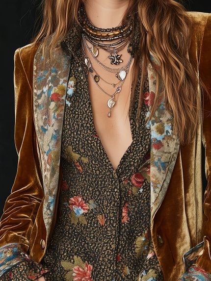 Vintage Lapel Polyester Velvet Floral Print Patchwork Blazer, Versatile Daily Long-sleeve Suit Jacket, Classic Commuter Jacket, Autumn Women's Suit Coat, Women's Color-block Suit Jacket, Office Suit Coat, Outing Attire, Business Casual Wear