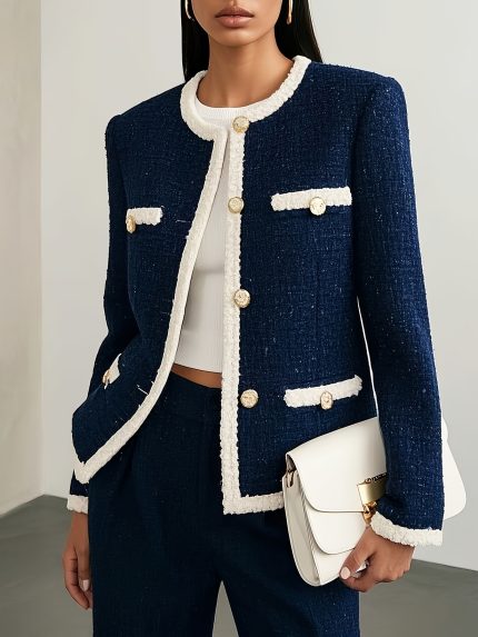 New Women'S Fashion Top in The Chic Elegant Style for Autumn And Winter, Suitable for Both Casual And Formal Occasions, Featuring Button Details And Pockets.